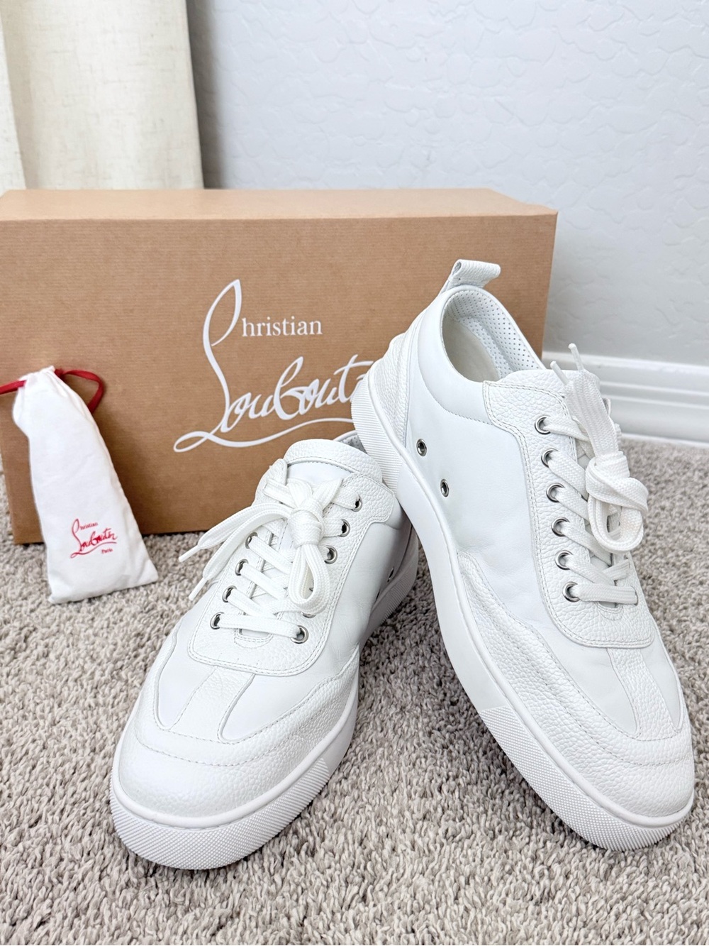 Christian Louboutin Men's White Leather Low-Top Sneakers